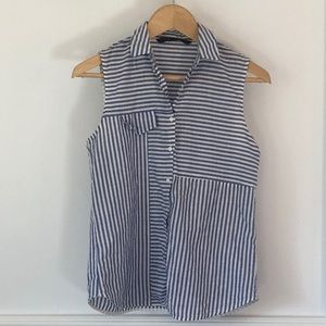 Blue Striped Sleeveless Button Down Zara Size S